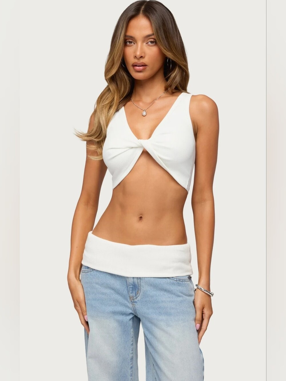 Edikted Twist Front Ribbed Crop Top